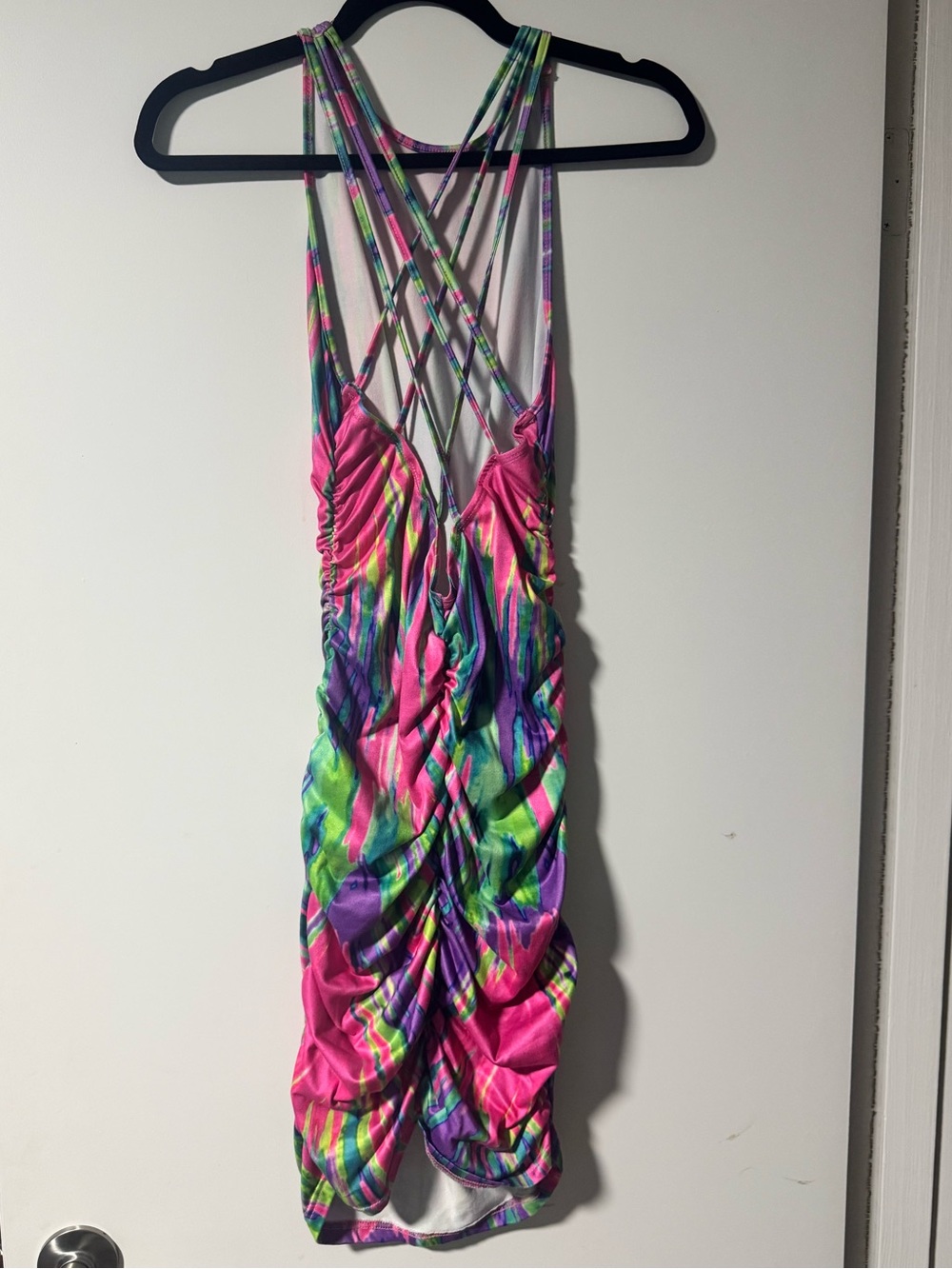 SHEIN Multicolor Ruched Strappy Bodycon Dress - Pink, Green, Purple